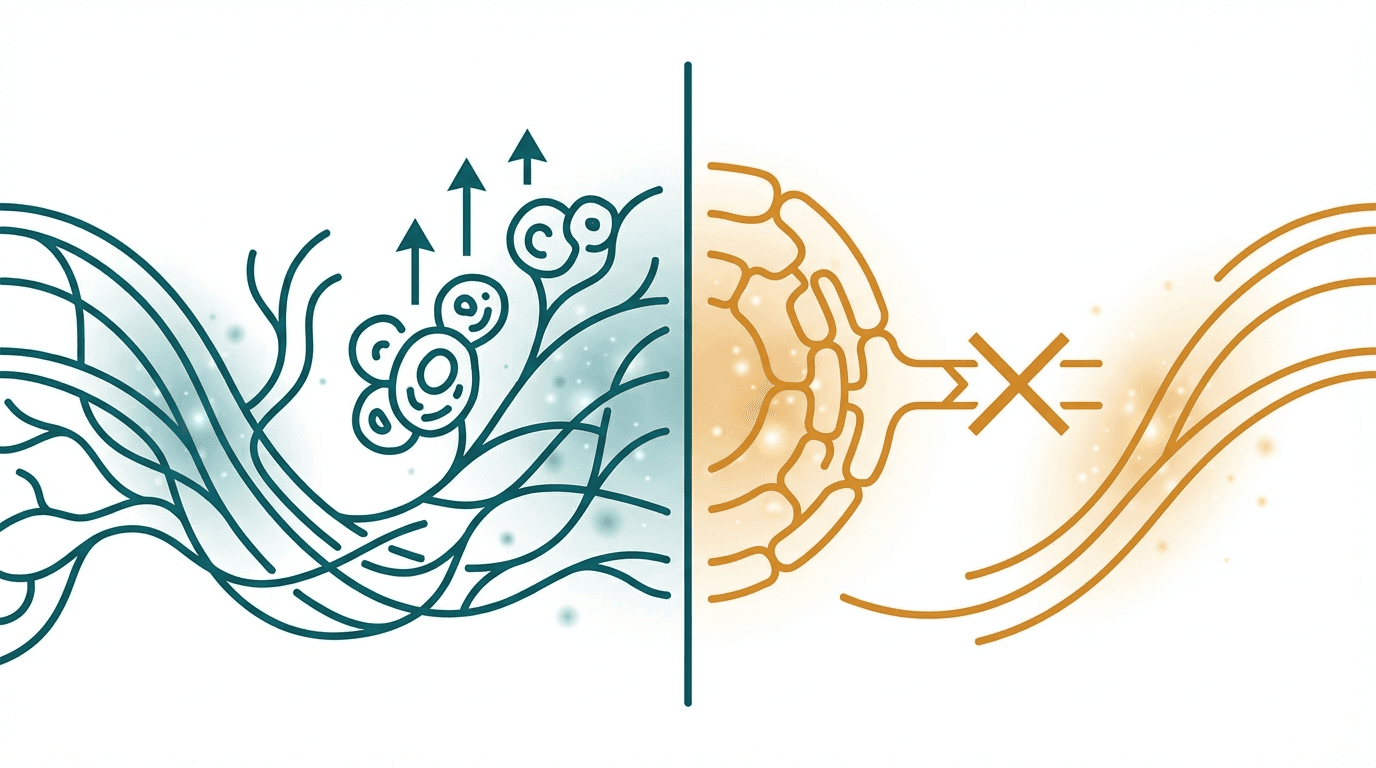 Side-by-side comparison diagram of BPC-157 and KPV mechanisms of action