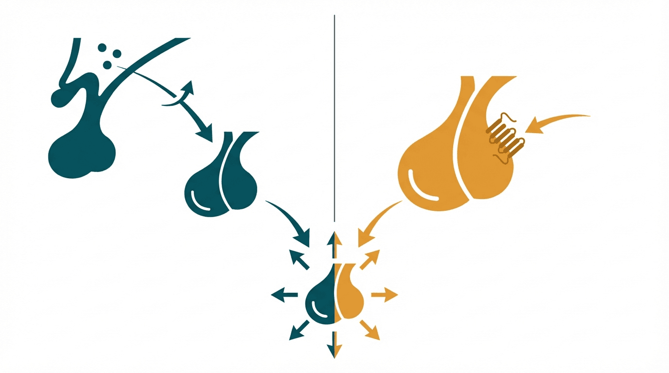 Side-by-side comparison diagram of CJC-1295 and Ipamorelin mechanisms of action