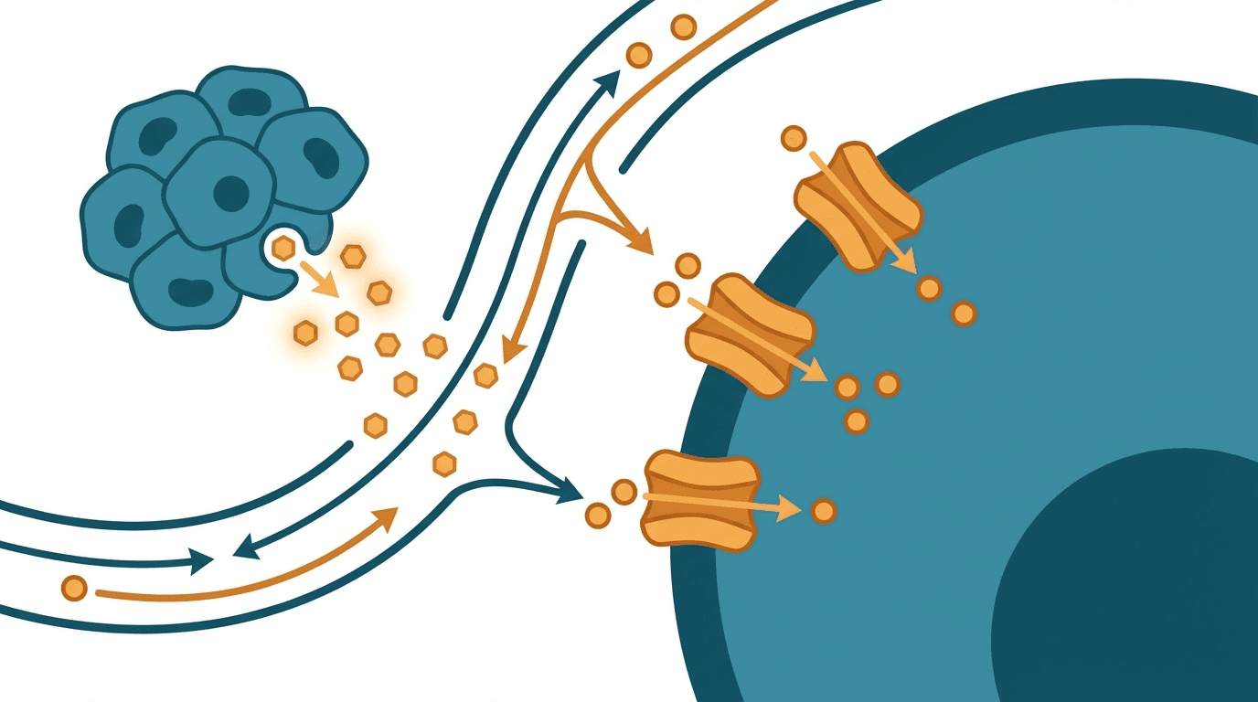 Scientific illustration representing diabetes & blood sugar and related peptide mechanisms
