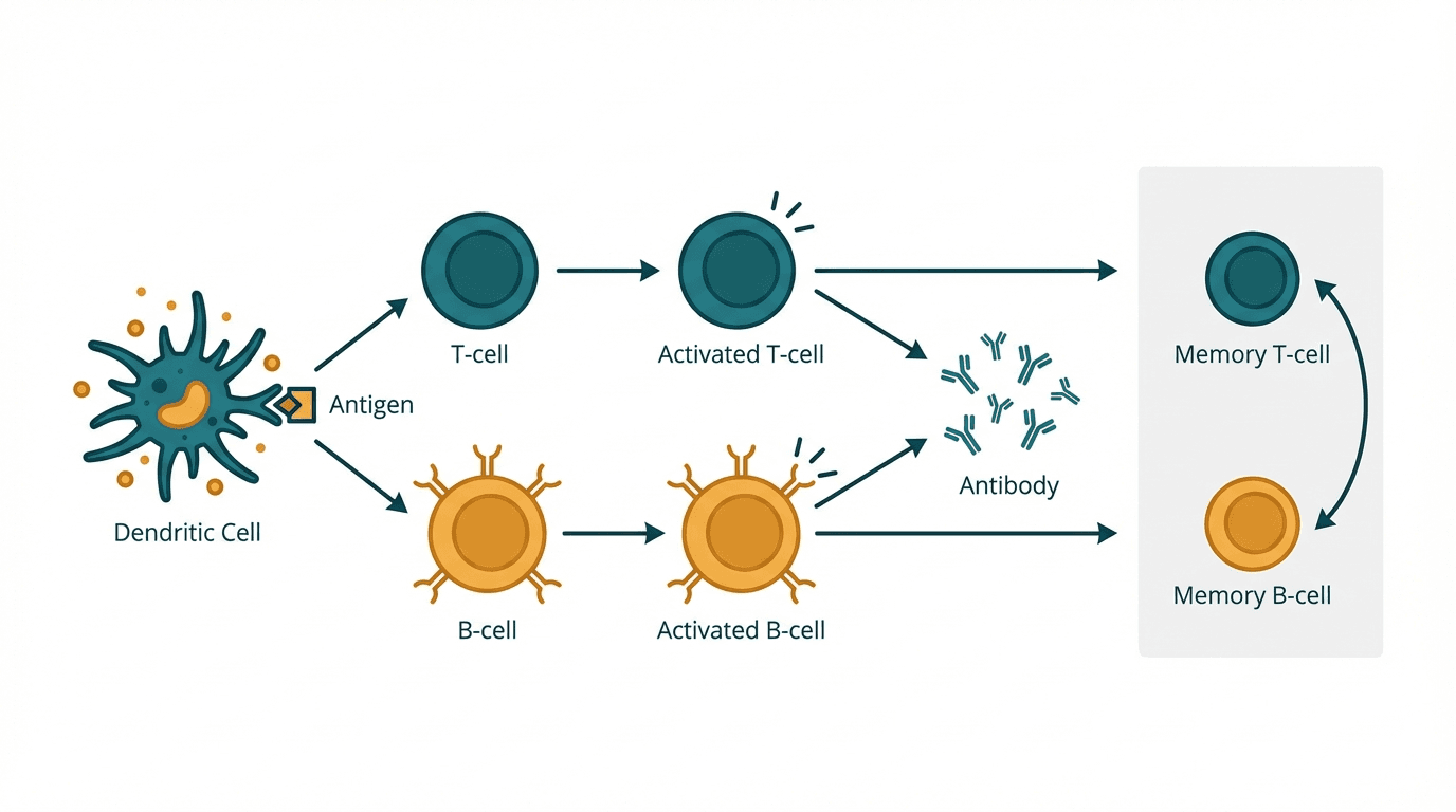 Scientific illustration representing immune system and related peptide mechanisms