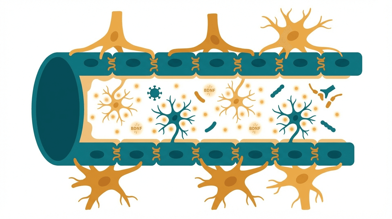Scientific illustration representing neuroprotection and related peptide mechanisms